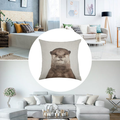 Otter - Colorful Linen Throw Pillow Cover