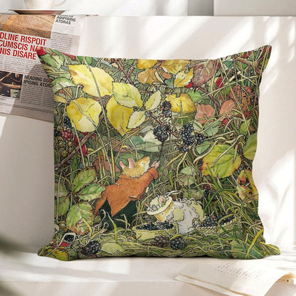 Blackberry Picking Linen Throw Pillow Cover
