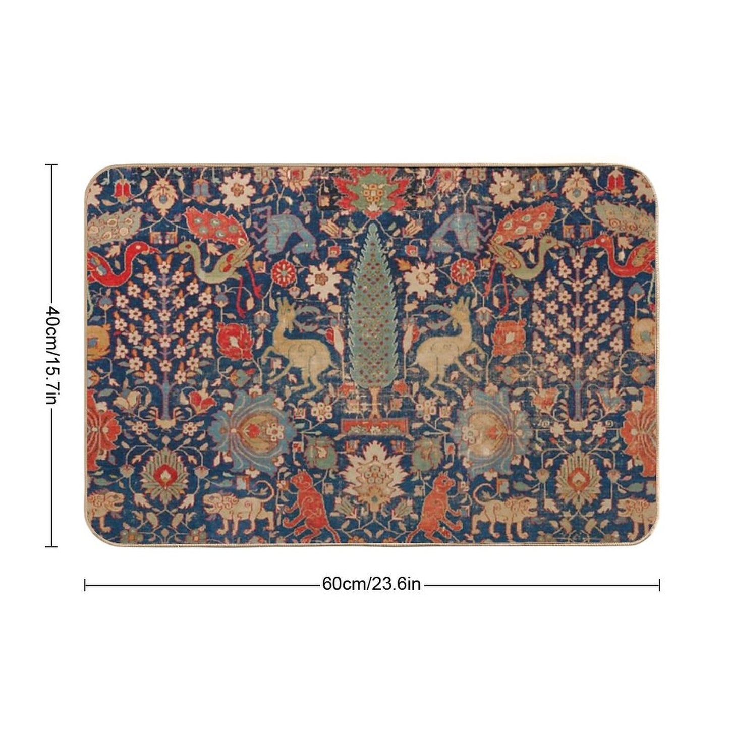 17th Century Persian Rug Print with Animals  Toxin-Free Bath Mat