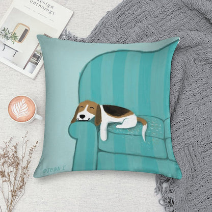 Happy Couch Dog  Cute Beagle Soft Washable Throw Pillow