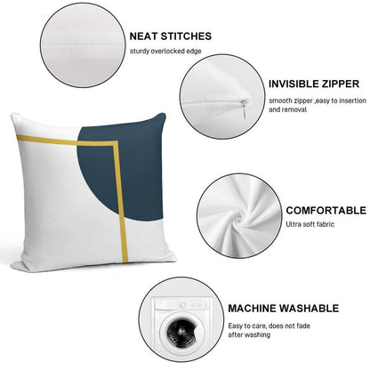Abstract Geometric Minimalist Navy Blue, Light Mustard Yellow, And White Soft Easy Maintenance Throw Pillow