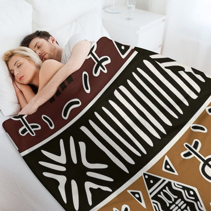 African Mud Cloth with Elephants Throw Blanket