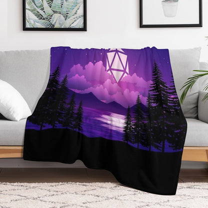 Pink Sunset D20 Dice Sun Lake Tabletop RPG Maps And Landscapes Throw Blanket