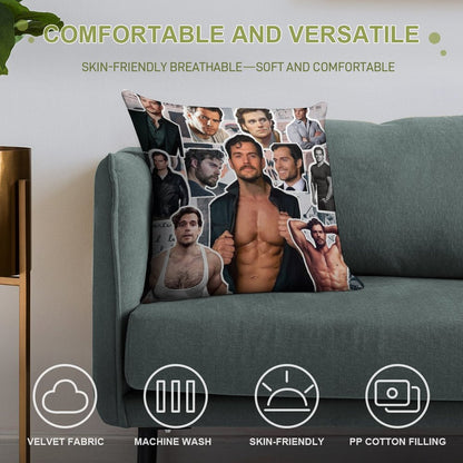 Henry Cavill Photo Collage Soft Short Plush Fabric Throw Pillow