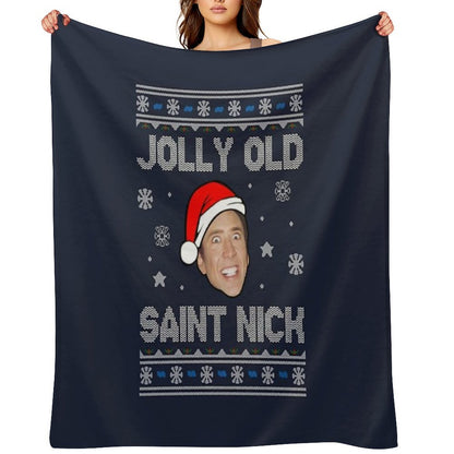 Jolly Old Saint Nick Nicolas Cage Christmas Throw Blanket