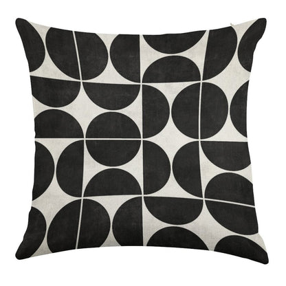 Mid-Century Modern Pattern No.3 - Black And White Concrete Linen Throw Pillow Cover