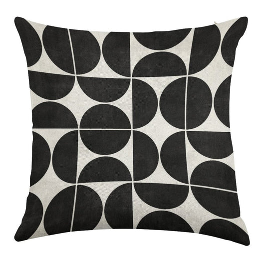 Mid-Century Modern Pattern No.3 - Black And White Concrete Linen Throw Pillow Cover