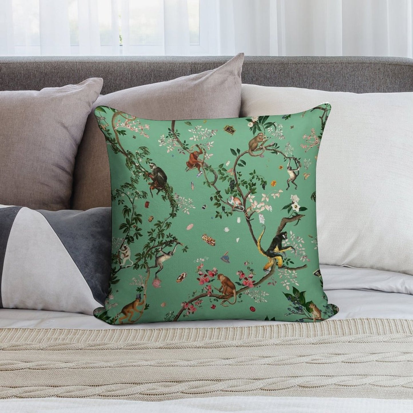 Monkey World Green Soft Warmth Comfort Throw Pillow