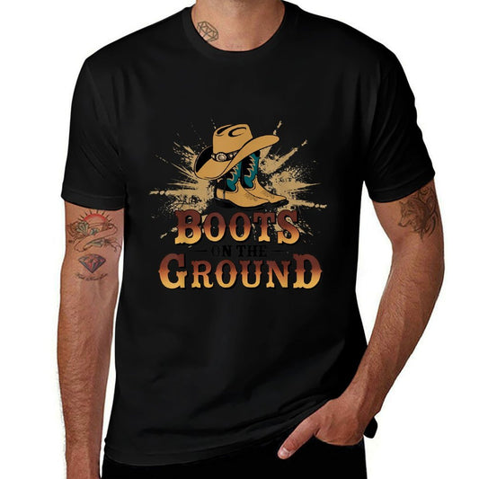 Boots On The Ground Western Cowboy Rodeo Country  Ribbed Collar T-Shirt