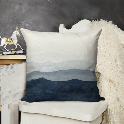 Mountains Ombre  Indigo Abstract Watercolor Linen Throw Pillow Cover