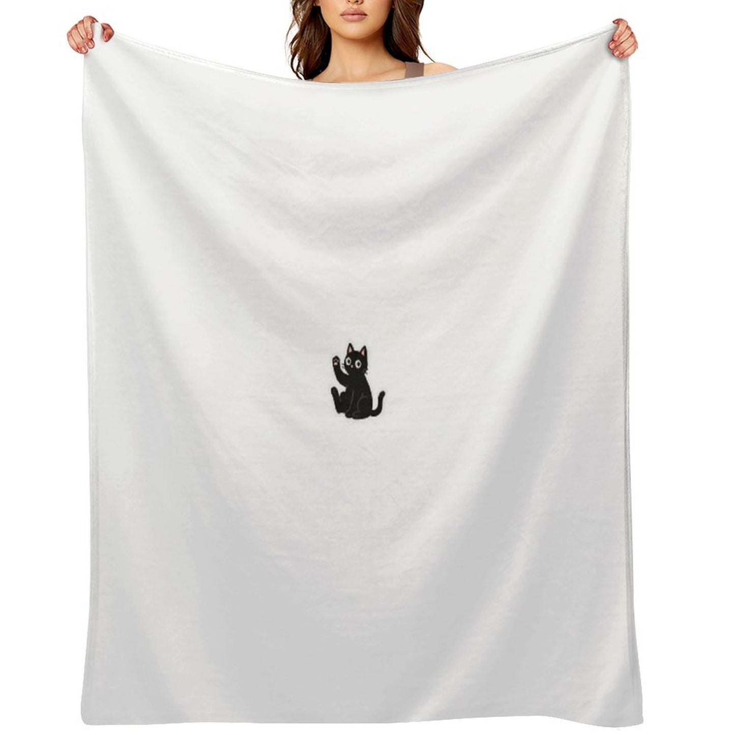 Waving Black Cat – Friendly Paw Sticker Throw Blanket