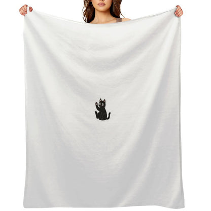 Waving Black Cat – Friendly Paw Sticker Throw Blanket