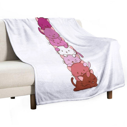 Lesbian Pride Flag Kawaii Cats Throw Blanket
