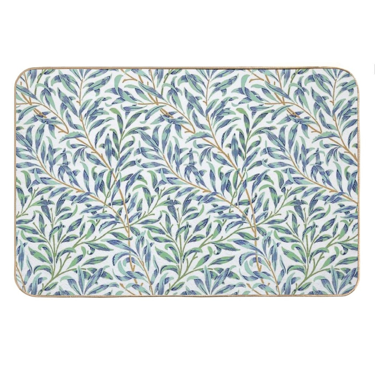 Willow Bough by William Morris - Seamless-  Blue And Green Leaves on Off White Background Bath Mat