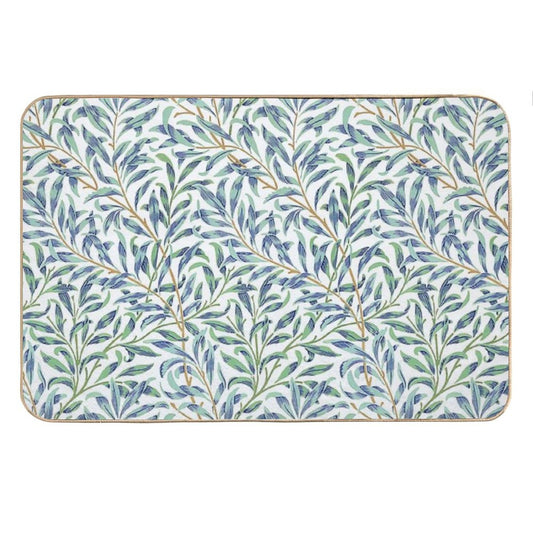 Willow Bough by William Morris - Seamless-  Blue And Green Leaves on Off White Background Bath Mat