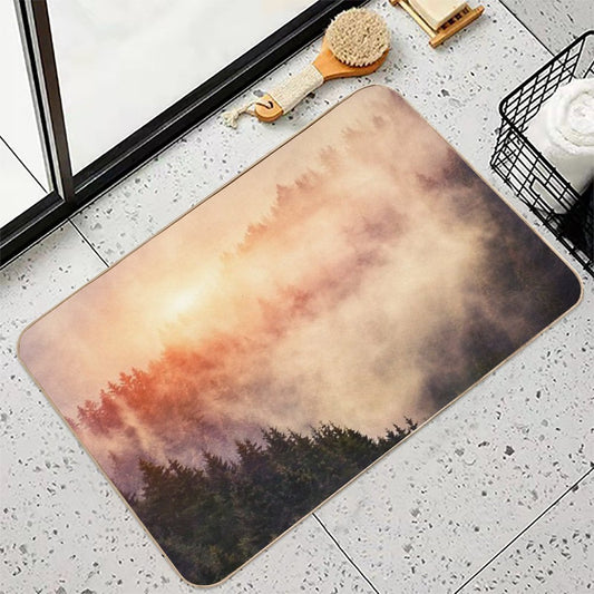 In My Other World  Sunrise In A Romantic Misty Foggy Autumn Fairytale Wilderness Forest With Trees Covered In Fog And Sunlight  Rapid-Drying Bath Mat