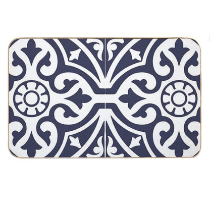 Hamptons Blue And White Moroccan Talavera Tile Bath Mat
