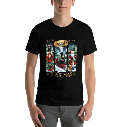 Believe In The Magic of Christmas Train Nutcracker Santa  Polyester Blend T-Shirt