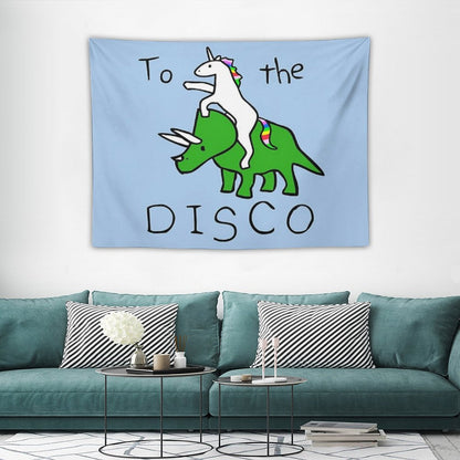 To The Disco (Unicorn Riding Triceratops) Tapestry