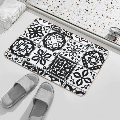 Black White Tiles Bath Mat