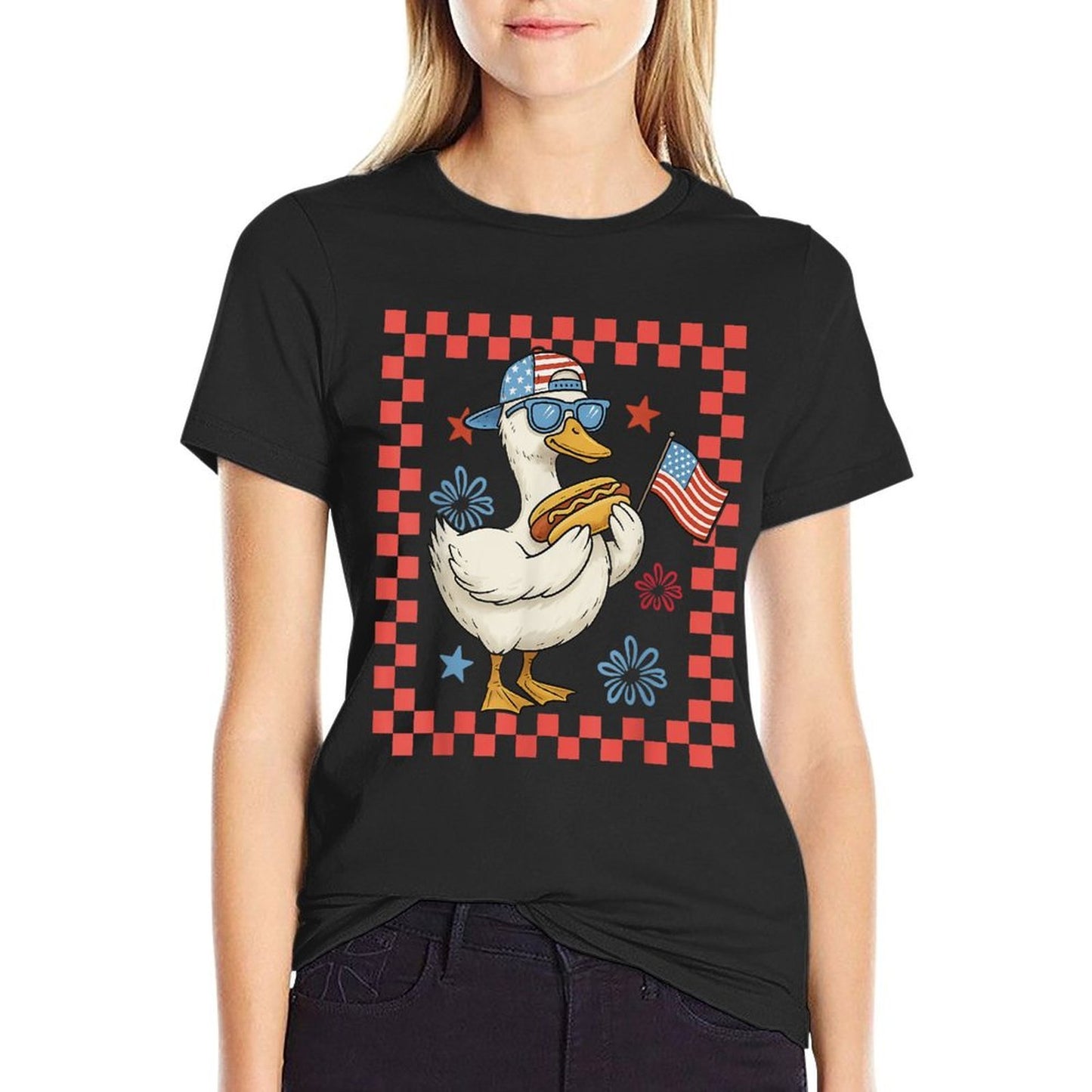 Cool America Goose 4th Of July US Patriotic Boy Men  Oversized Silhouette T-Shirt