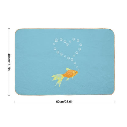 Goldfish Surrounded by Bubble Heart Bath Mat