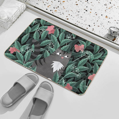 Butterfly Garden (Tabby Cat Version) Bath Mat