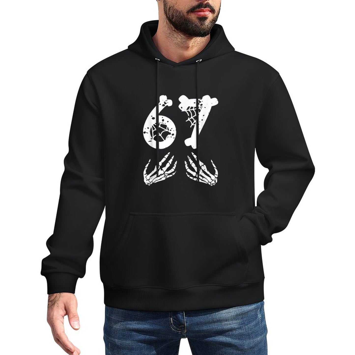 67 Skeleton Hand Halloween Six Seven Funny 67 Meme Relaxed Fit Hoodie