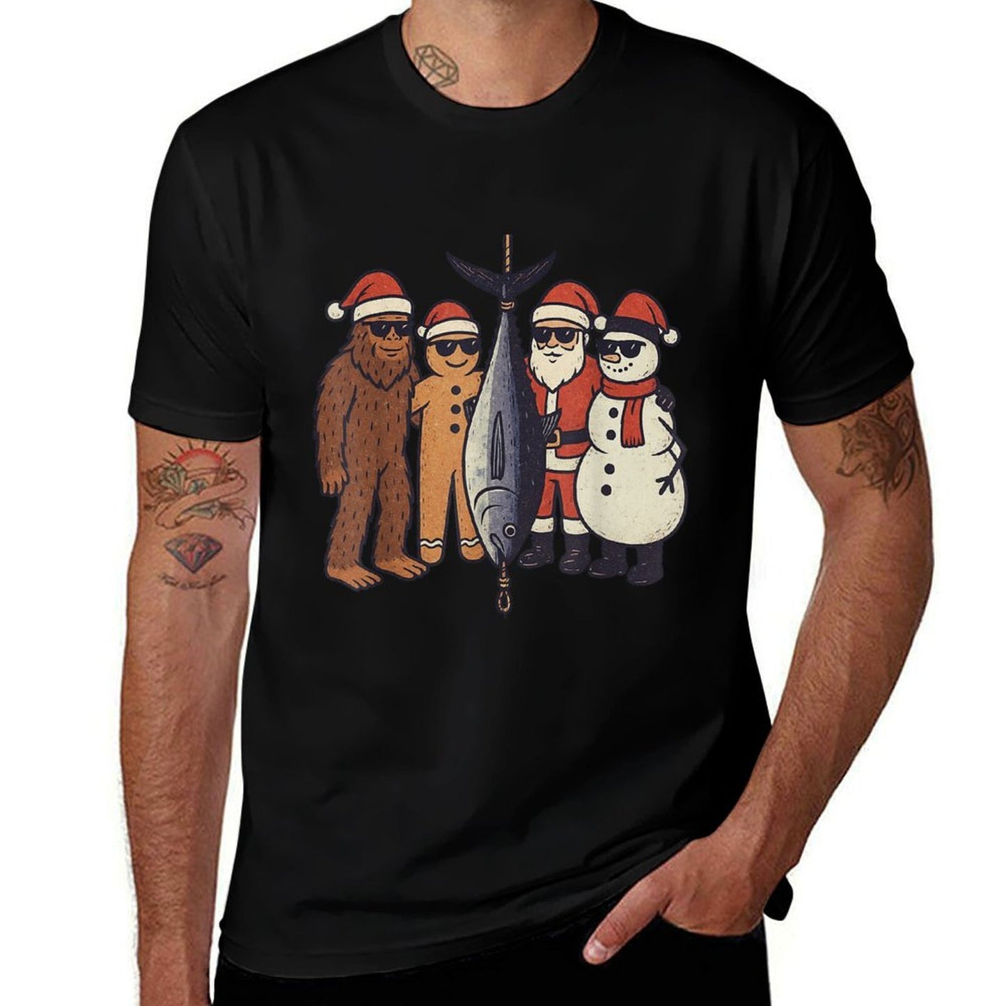 Fishing Christmas Vintage Sasquatch Funny Santa Xmas  Trendy Pattern T-Shirt