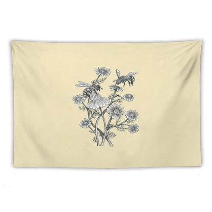 Bees And Chamomile on Honey Background Tapestry