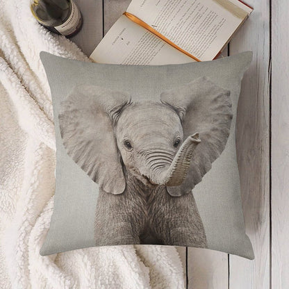 Baby Elephant - Colorful Linen Throw Pillow Cover