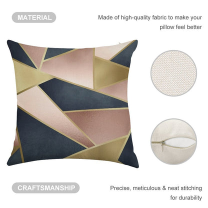 Geometric, Rose Gold, Pink, Gold And Navy Blue, Abstract, Pattern Linen Throw Pillow Cover