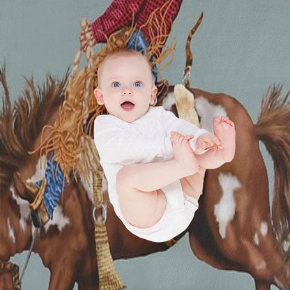 Vintage Western Rodeo Art, Bronco Busting Cowboy Throw Blanket