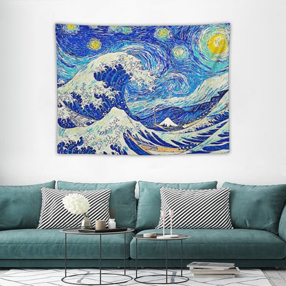 Starry Night Over The Great Wave Off Kanagawa Tapestry