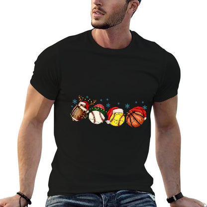 Santa Sports Boys Xmas Baseball Football Softball Basketball  Summer-ready Fabric T-Shirt