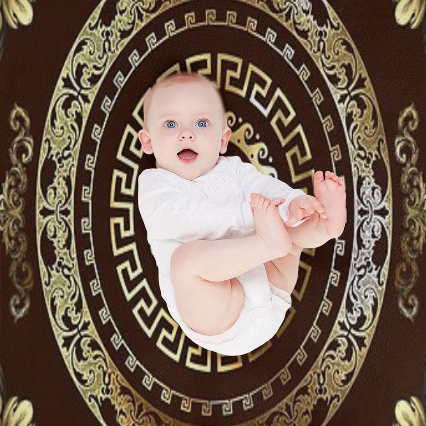 Baroque Gold Maroon Greek Key Vintage Style Throw Blanket