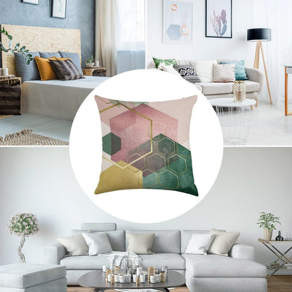 Emerald Green And Pink Geo No 3 Linen Throw Pillow Cover