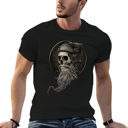 Viking Vintage Skull Beard with Headphone  Trendy Pattern T-Shirt