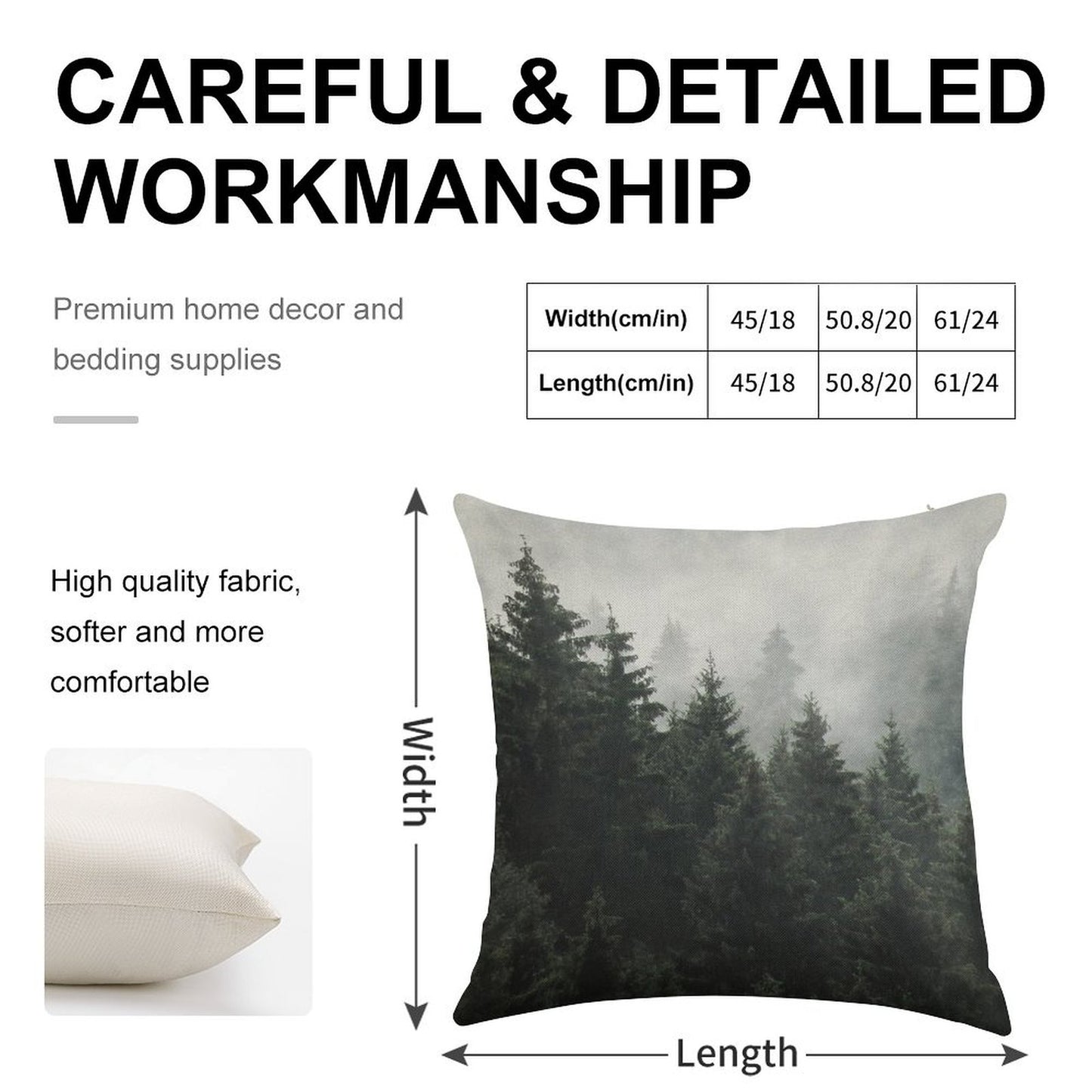 Waiting For  Misty Foggy Fairytale Forest With Cascadia Trees Covered In Magic Fog Linen Throw Pillow Cover