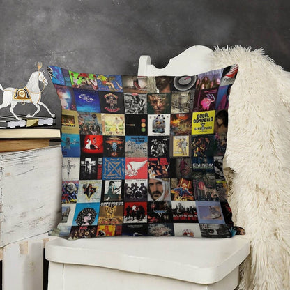 Retro Album Cover Collage Linen Throw Pillow Cover