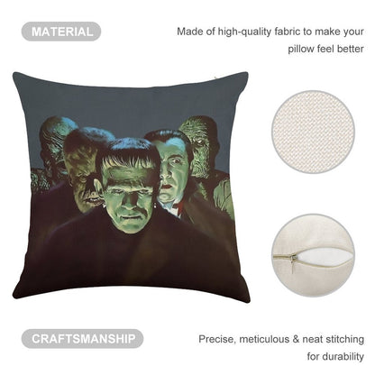 Gang of Monsters Linen Throw Pillow Cover