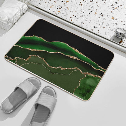 Emerald Green Faux Malachite Marble Bath Mat