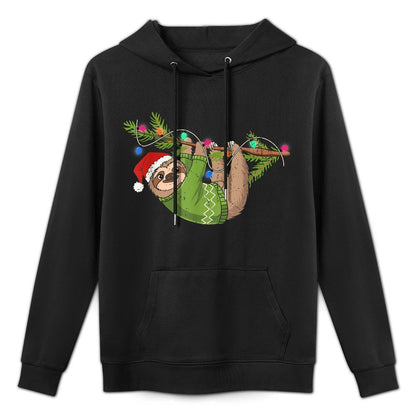 Cute Xmas Sloth Santa Hat Christmas Sloth - Tree Lights Xmas Customizable Surface Hoodie