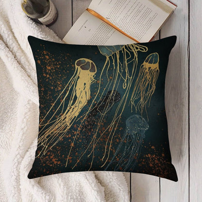 Metallic Jellyfish Linen Throw Pillow Cover