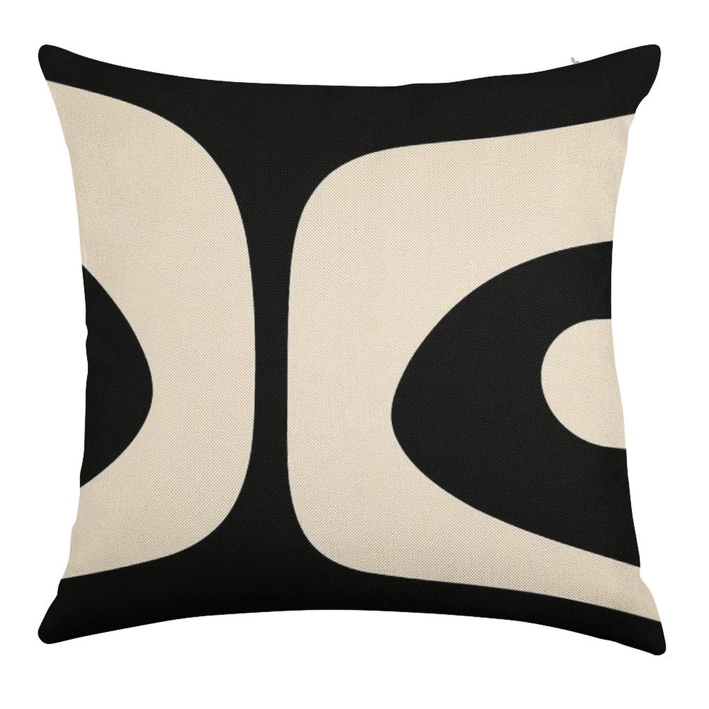 Retro Piquet Mid Century Modern Abstract Pattern 2 in Black And Almond Cream Linen Throw Pillow Cover