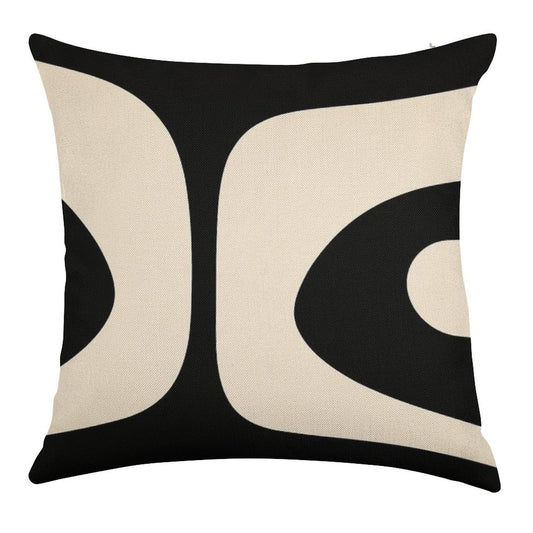 Retro Piquet Mid Century Modern Abstract Pattern 2 in Black And Almond Cream Linen Throw Pillow Cover