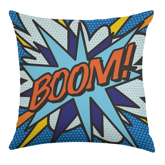 BOOM Comic Book Pop Art Modern Fun Retro Linen Throw Pillow Cover