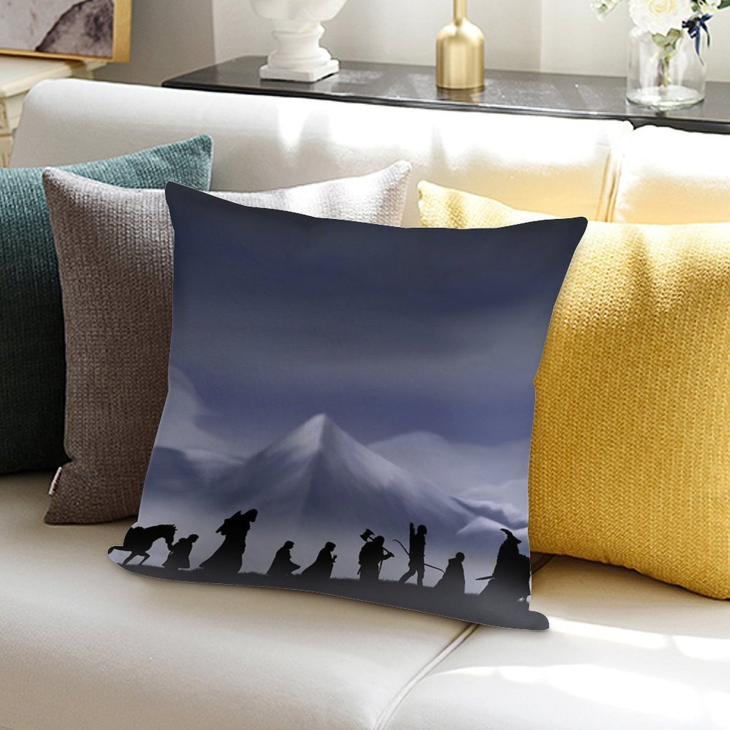Fellowship of The Ring (with Background) Soft Durable Construction Throw Pillow