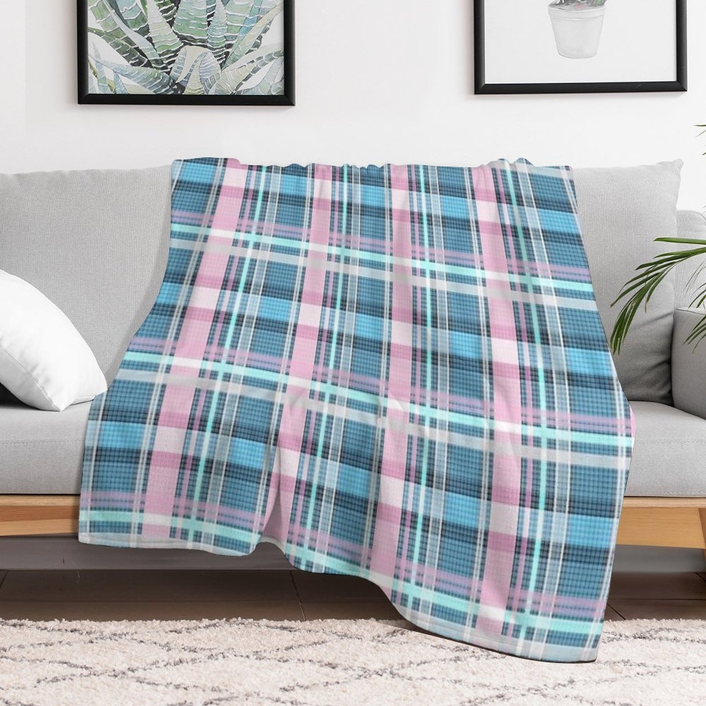 Trans Flag Pink, Blue And White Check Pattern Throw Blanket
