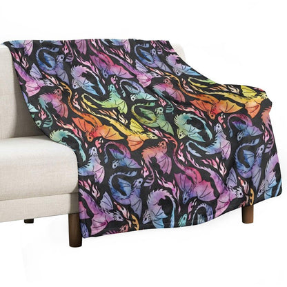 Dragon Fire Dark Rainbow Throw Blanket